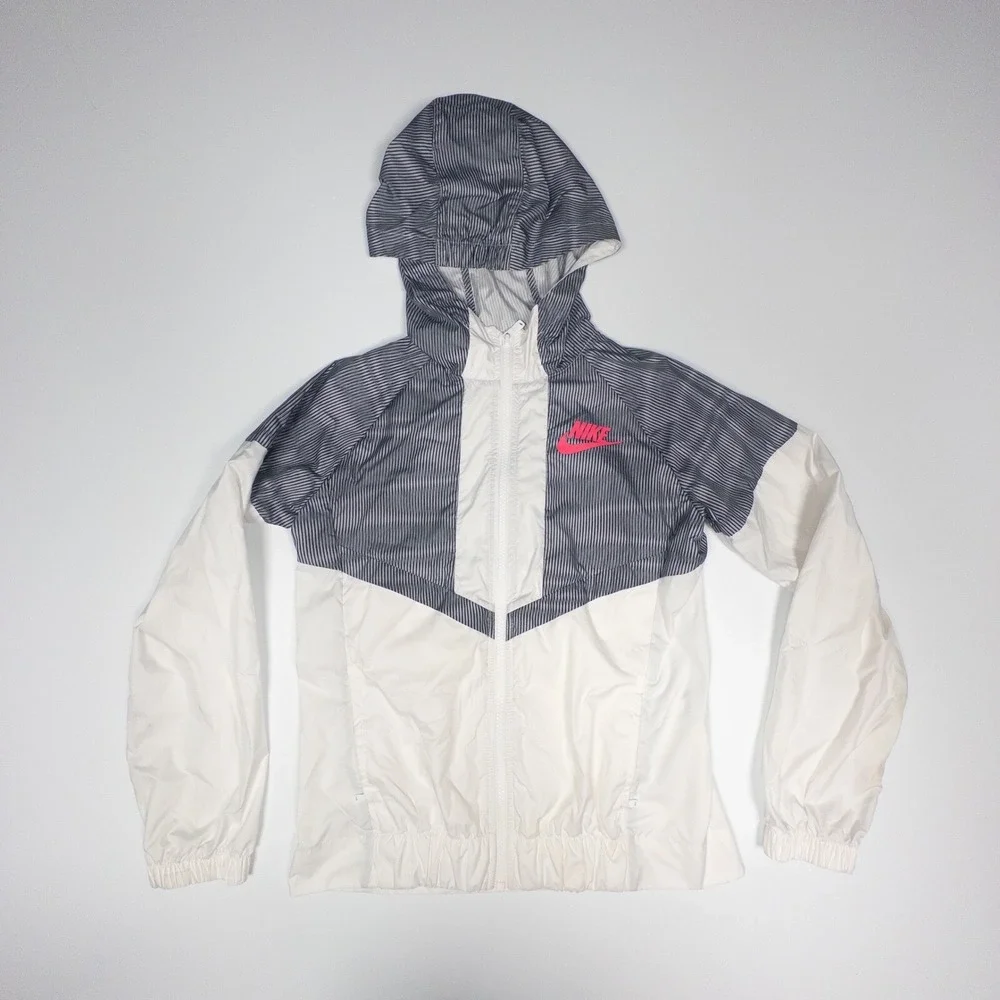 Nike Striped‎ Chevron Windrunner Full Zip Jacket White Grey Girls Large Flaws